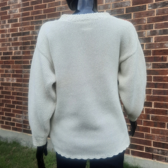 Vintage 90s Southwestern Pattern Embroidered and Beaded Hand Knit Sweater | S - Picture 3 of 16